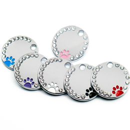20pcs Rhinestone Engraved Dog Tag Personalised Pet Cat ID Tags Anti-lost Kitten Puppy Tag Dogs Collars Pendant Accessories 1020