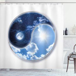 forma Parche Ver a través de Cortinas de ducha Cortina de espacio, Yin Yang World con luna y sol armonía del universo Lámina de arte, tejido de tela Decoración de baño forma Parche Ver a través de Cortinas de ducha Cortina de espacio, Yin Yang World con luna y sol armonía del universo Lámina de arte, tejido de tela Decoración de baño