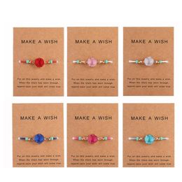 Handmade Druzy Resin Stone Bracelet Make A Wish Card Wax Rope Braided Bracelets Bangles With Rice Bead For Women Girls Hot Jewellery Gzpng