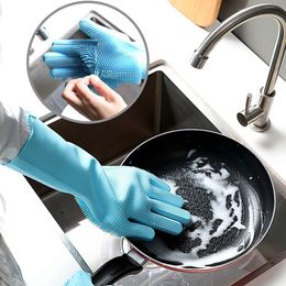 Dish Washing Gloves Silicone Gloves with Brush Reusable Safety Heat Resistant Kitchen Cleaning Tool 6 Colours HHA1667