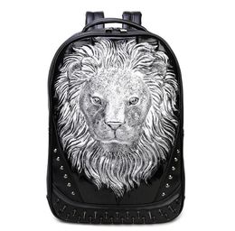 Fashion 3D Embossed Lion Backpack bags for Men rivet computer travel bag Laptop unique Bag personality whimsical Cool Women Schoolbag