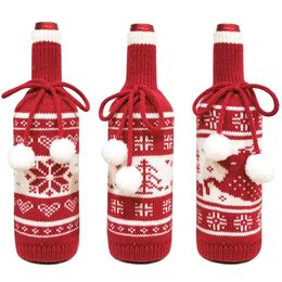 Knitted Sweater Christmas Wine Bottle Cover Snowflake Tree Reindeer Pattern Champagne Bottle Covers Xmas Decorations JK2010PH