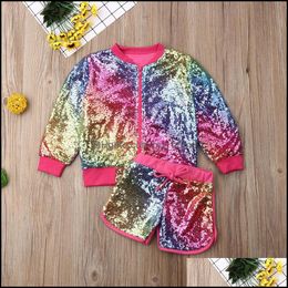 Clothing Sets Baby & Kids Baby, Maternity Girls Outfits Children Sequin Coat Tops+Shorts 2Pcs/Set Spring Autumn Summer Fashion Boutique Clot