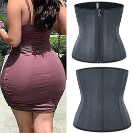 25 Steel Bone Waist Trainer Stomach Slimming Belly Belt Modeling Straps Corset Latex Cincher Body Shaper Fajas Shaperwear 220125