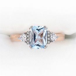 925 Sterling Silver Wedding Rings Gemstone Blue Topaz Rose Gold Plated For Women Luxury Elegant Fine Jewellery Unusual Accessories 220216