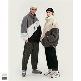 Autumn Winter Jacket Men Vintage Wool Plus Fleece Hit Colour Couplewear Fashion Casual Men Clothing Cardigan Coat Zipper Korean LJ201013