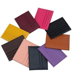 DHL100pcs 2020 New Plain Thin Mini Wallet Card Case Retro Leather Money Clips ID Credit Cards Key Holder