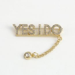 Women Letter YES I DO Tassel Brooch Bling Bling Crystal Letter Brooch Suit Lapel Pin Fashion Wedding Jewelry Accessories