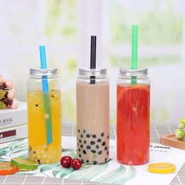 500ml Plastic Drink Cup Transparent Juice Milk Tea Cups With Hole Coffee Thicken Mugs Reusable Liquid Beverages Packaging Mug BH5682 TYJ