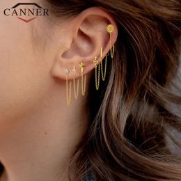 925 Sterling Silver Tassel Earrings 1pcs Gold Colour Snake Chain Stud for Women Fashion Jewellery