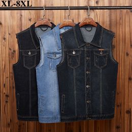 5XL 6XL 7XL 8XL New Men's Denim Vest Fashion Casual Classic Style Slim Fit Vest Jeans Jacket Coat Male Blue Black Grey 201126