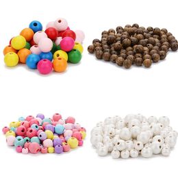 100pcs Natural Wooden Beads Round Colorful Loose Spacer Wood Beads For Jewelry Makings Handmade Bracelet Beaded Diy W qylFmE