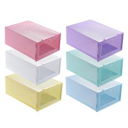 Foldable Clear Plastic Shoe Box Thicken Dustproof Shoe Drawer Storage Box Candy Color Stackable Shoe Organizer