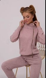 New women's stand collar zipper patchwork sweatshirt and long pants sports casual twinset tracksuit