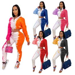 Womens Splicing Colors 2Pcs Sets Fashion Trend Sexy Show Waist Zipper Short Tops Pant Sports Suits Designer Female Spring Casual Tracksuits