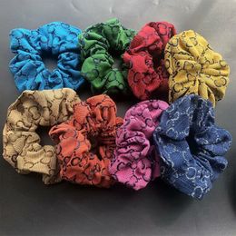 8color Korean Rainbow Designer Letters Printed Hair Rubber Bands Denim Large Intestine Ties Ropes Scrunchies Hairbands Elastic Ponytail Holder Accessories