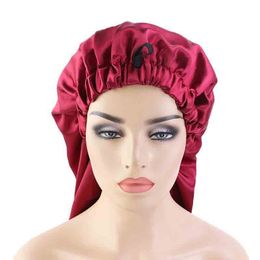 long Oversized elastic satin barrel silk hair bonnet Breathable sleeping cap turban sleep Headwear hats for adult242b