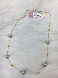 Chains Sellnoble Jewelry Natural 7-7.5mm Akoya Gray Pearl Necklace 18k Solid Gold1