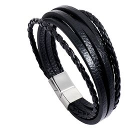 Retro leather Multi layer wrap bracelet Stainless Steel Buckle bracelets fashion mens bangle cuff wristband Jewellery will and sandy