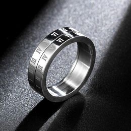 stainless steel spinner rings for men UK - Cluster Rings 6mm Vintage Roman Numerals Ring Anxiety Fidget Stainless Steel Spinning Spinner For Men Women 2022