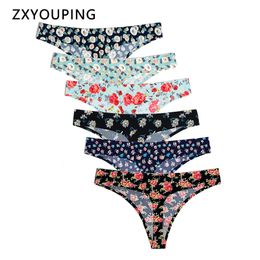 6 Piece Print Seamless Thongs Sexy G-String Panties Women Underwear Breathable Tangas Female Lingerie Briefs XS-L US Size 201112