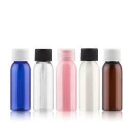 100pcs 30ml Empty Cosmetic PET Bottles With Screw Lid Round Plastic Small Sample Bottle brown Clear Blue pink Containers
