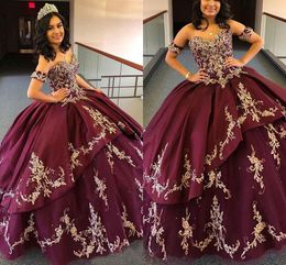 Ball Gown Bury Classy Quinceanera Dresses Sweetheart Neck Appliques Gold Lace Sweet 16 Dress Satin Prom Party Masquerade Gowns AL7484 s