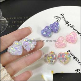 Stud Earrings Jewelry Fashion Sweet Heart-Shaped Earring For Women Girl Mticolor Sequins Design Acrylic Statement Girlfriend 220121 Drop Del