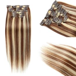 Clips In Hair Extensions 70g 4/613 Colour Indian Raw Virgin Human Hair Clip On Hair 100g Wholesale 4 613