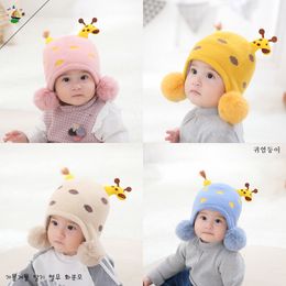 children autumn winter cartoon giraffe knitted cap thickened ear protector baby wool cap knitted cap 6 styles