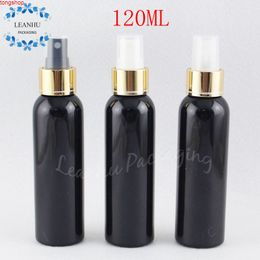 120ML Black Round Shoulder Plastic Bottle With Gold Spray Pump , 120CC Makeup Sub-bottling Toner / Water Packaging Bottlegood qualtity
