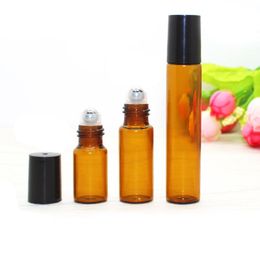 2020 Hot Selling Amber 1ml 2ml 3ml 5ml 10ml Glass Roller Bottles With Stainless Steel Ball For Essential Oil 1100pcs/Lot LX3436