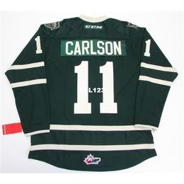 Real Men real Full embroidery #11 John Carlson Ohl London Knights Premier 7185 hockey Jersey or custom any name or number HOCKEY Jersey