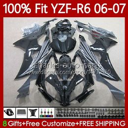 Injection full black stock Mould Body For YAMAHA YZF R 6 600 CC YZF-R6 YZF600 2006-2007 MOTO Bodywork 98No.6 YZF R6 600CC YZFR6 06 07 YZF-600 2006 2007 OEM Fairing Kit 100% Fit