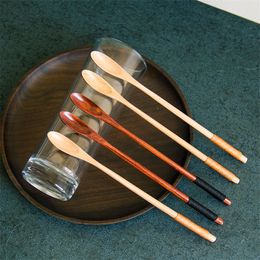 wooden spoons Natural Long Handle Stirring Wood Spoons for Drink Dessert Honey Coffee 20cmx1.3cm LX1702