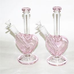 9 inch Pink Purple Blue Green Glass Bong Heart Shape Hookah Shisha Beaker Dab Rig Smoking Water Pipe Philtre Bubbler W ICE Catcher