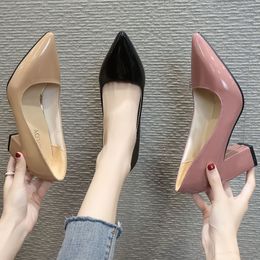 Casual Heels Big Size Shoes Woman Chunky Sandals Work Dress Professional 2022 Lace-Up Pointed Pumps Shallow Mouth Nude Platform