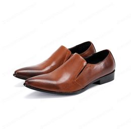 Italian Fashion Mens Shoes Brown Genuine Leather Men Dress Shoes Slip on Luxury Business Wedding Formal Shoe Prom Oxford Shoes