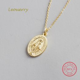 Leouerry 925 Sterling Silver Virgin Mary Portrait Coin Necklace 18K Gold Plated Pendant Clavicular Chain Necklace Women Jewelry Q0531