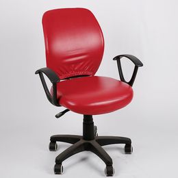 2019 New 1PC Red/Black/Coffee 7 Color Waterproof Oilproof PU Leather Stretch Fractional Study Chair Cover For Office/Hotel Chair Y200104