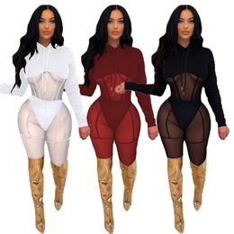 Sexy Women Tracksuits Mesh Two Piece Set Long Sleeve Pullover Top Pants Matching Sets Fashion See Through Outfits Fall Sheer Clothes Party night club wear 6911