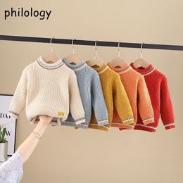 PHILOLOGY pure Colour fall winter boy girl kid thick crew neck shirts solid long sleeve pullover sweater LJ201130