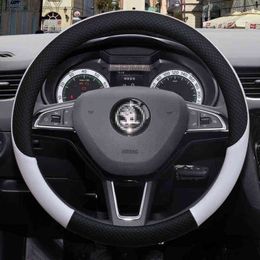 100 Dermay Brand Leather Car Steering Wheel Cover AntiSlip For Skoda Fabia 1 2 3 I Ii Iii car Interior Accessories J220808