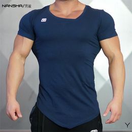 Men's T-Shirts Wholesale- SELL 2021 Summer Fashion Brand Mens Gyms Clothing V-neck Solid Color Short Sleeve Slim Fit T Shirt Men Cotton T-Sh