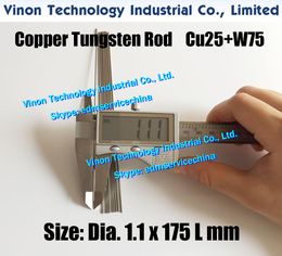 (5PCS PACK) Dia. 1.1x175mm Copper Tungsten Rod CuW75 (Copper 25%+Tungsten 75%) edm Tungsten Copper Electrode 175mm long for Spark Erosion