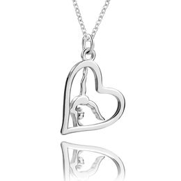 Sport Love Heart 925 Sterling Silver Pendant&necklace Jewellery Beauty Gymnastics Women Pendant Necklace for Women Engagement Girl Q0531