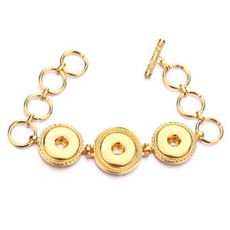 Antique Silver Alloy Noosa Three Snap Button charms Bracelet Fit 18mm Snaps Buttons Jewelry for women men
