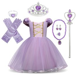 Little Girls Rapunzel Dress Children Fantasy Cosplay Costume with Ribbons Kids Halloween Party Clothes Sofia Princess Dresses LJ200923
