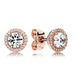 Authentic 925 Silver Diamond Stud Earrings luxury designer Rose gold plated Jewelry for Pandora Love hearts Earring with Original box