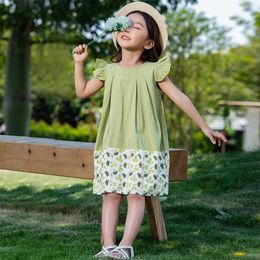 New Arrival 2020 Summer 100% Cotton Fashion Big Girls Dresses Flare Sleeve Holiday Patchwork Casual Kids Dress For Girl Green LJ200923